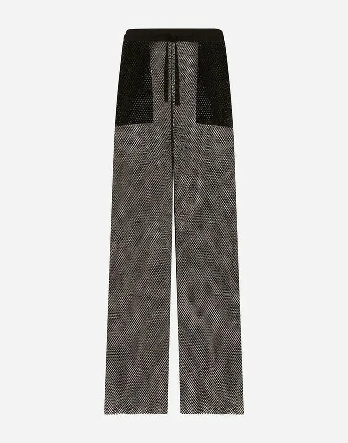 Dolce and Gabbana Trousers And Shorts Men Wideleg Mesh Pants With Crystals Black Dolce and Gabbana Trousers And Shorts Men Wideleg Mesh Pants With Crystals Black