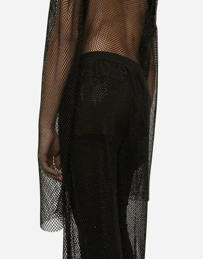 Dolce and Gabbana Trousers And Shorts Men Wideleg Mesh Pants With Crystals Black Dolce and Gabbana Trousers And Shorts Men Wideleg Mesh Pants With Crystals Black