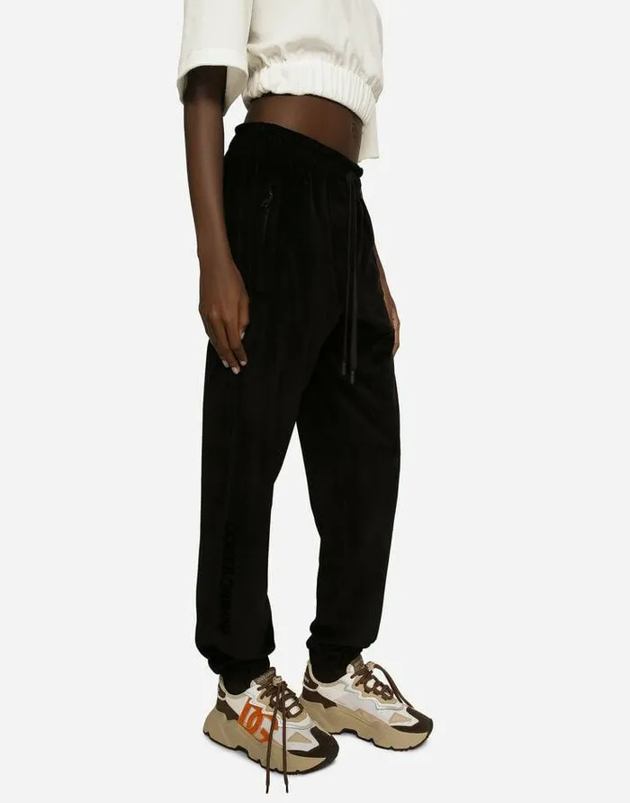 Dolce and Gabbana Trousers And Shorts Women Chenille Jogging Pants With DolceandGabbana Embroidery Black Dolce and Gabbana Trousers And Shorts Women Chenille Jogging Pants With DolceandGabbana Embroidery Black