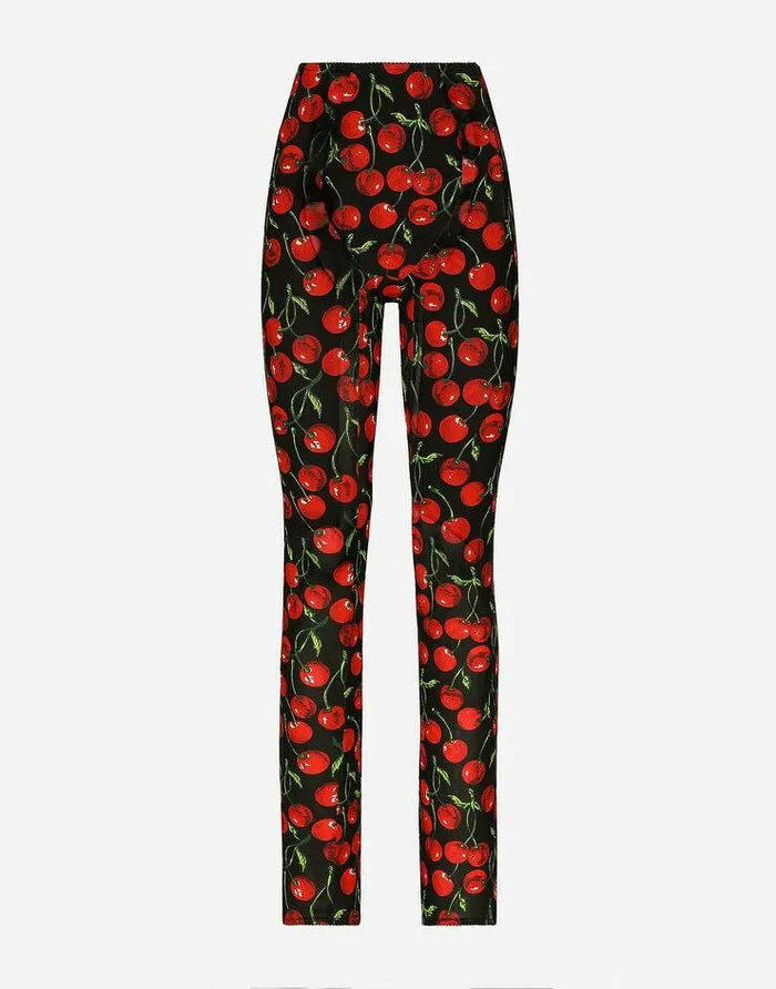 Dolce and Gabbana Trousers And Shorts Women Cherryprint Marquisette Shaper Pants Multicolor