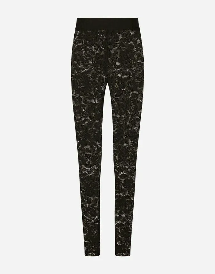 Dolce and Gabbana Trousers And Shorts Women Floral Lacestitch Leggings Black
