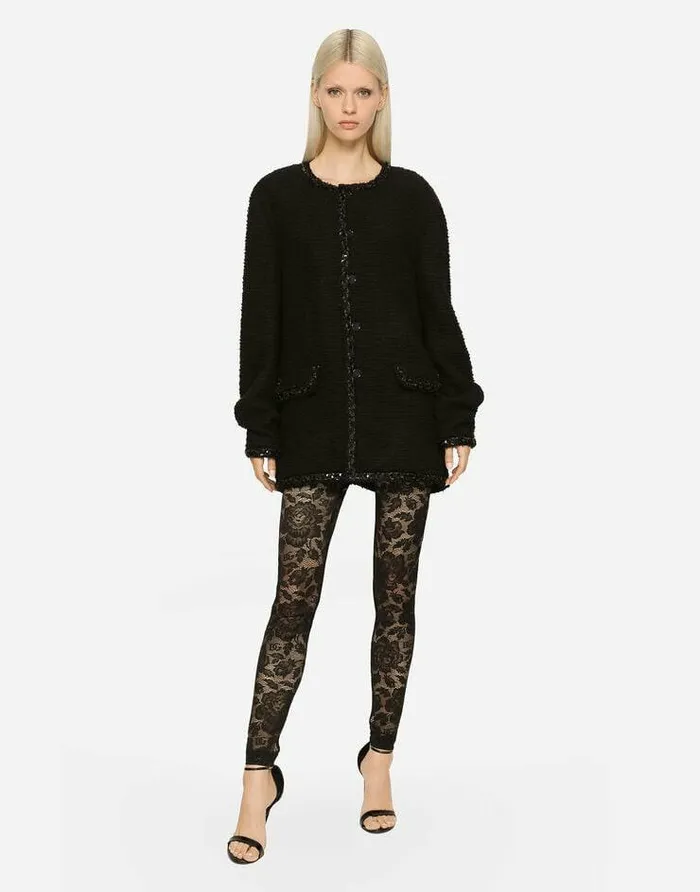 Dolce and Gabbana Trousers And Shorts Women Floral Lacestitch Leggings Black Dolce and Gabbana Trousers And Shorts Women Floral Lacestitch Leggings Black