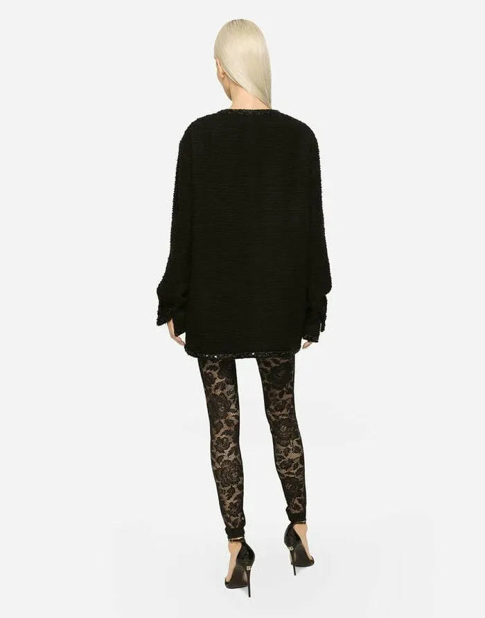 Dolce and Gabbana Trousers And Shorts Women Floral Lacestitch Leggings Black Dolce and Gabbana Trousers And Shorts Women Floral Lacestitch Leggings Black