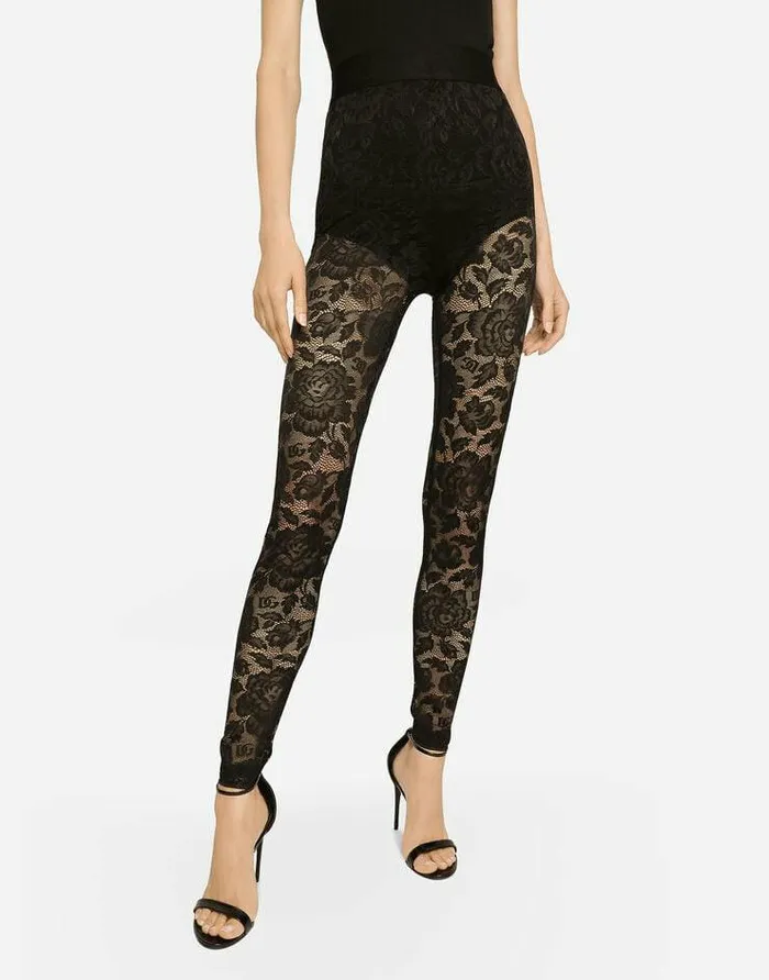 Dolce and Gabbana Trousers And Shorts Women Floral Lacestitch Leggings Black Dolce and Gabbana Trousers And Shorts Women Floral Lacestitch Leggings Black