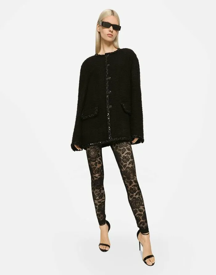 Dolce and Gabbana Trousers And Shorts Women Floral Lacestitch Leggings Black Dolce and Gabbana Trousers And Shorts Women Floral Lacestitch Leggings Black
