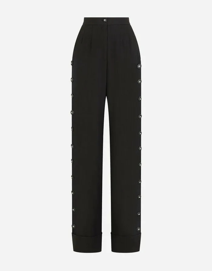 Dolce and Gabbana Trousers And Shorts Women Piqu Palazzo Pants With Buttons And Turnups Black Dolce and Gabbana Trousers And Shorts Women Piqu Palazzo Pants With Buttons And Turnups Black