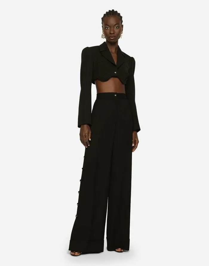 Dolce and Gabbana Trousers And Shorts Women Piqu Palazzo Pants With Buttons And Turnups Black Dolce and Gabbana Trousers And Shorts Women Piqu Palazzo Pants With Buttons And Turnups Black