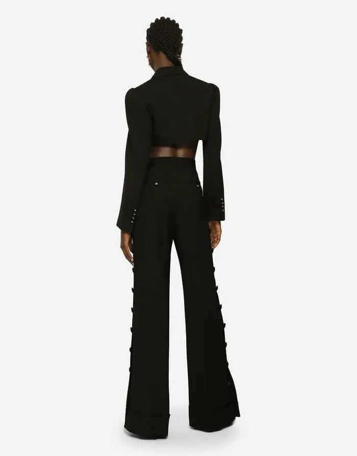 Dolce and Gabbana Trousers And Shorts Women Piqu Palazzo Pants With Buttons And Turnups Black Dolce and Gabbana Trousers And Shorts Women Piqu Palazzo Pants With Buttons And Turnups Black