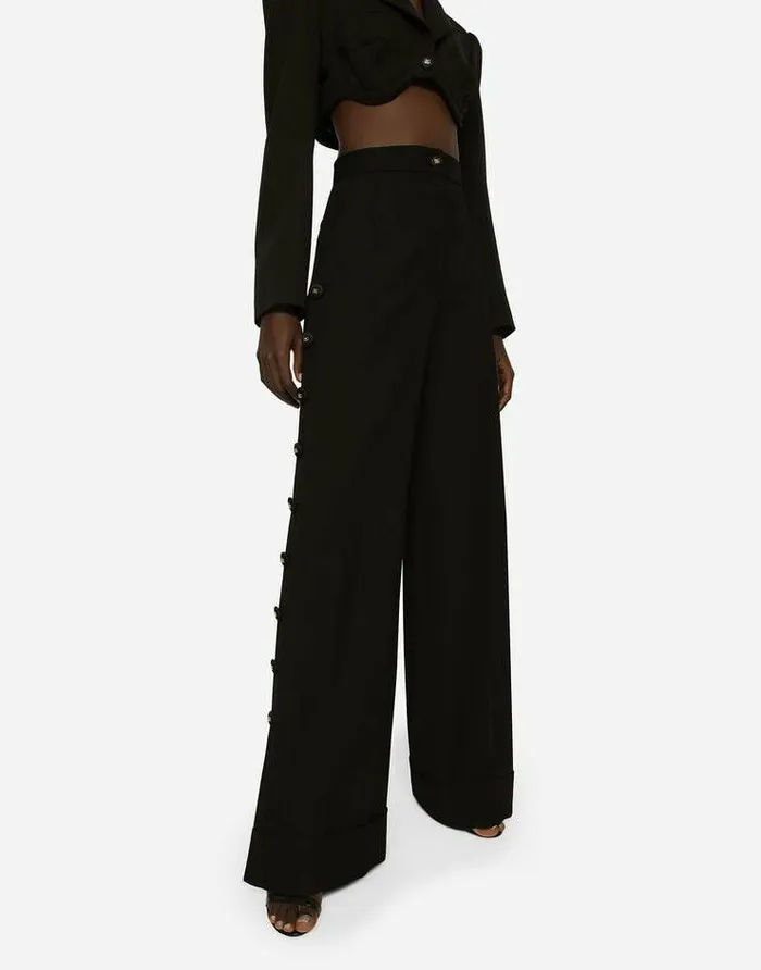 Dolce and Gabbana Trousers And Shorts Women Piqu Palazzo Pants With Buttons And Turnups Black Dolce and Gabbana Trousers And Shorts Women Piqu Palazzo Pants With Buttons And Turnups Black