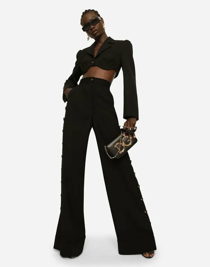 Dolce and Gabbana Trousers And Shorts Women Piqu Palazzo Pants With Buttons And Turnups Black Dolce and Gabbana Trousers And Shorts Women Piqu Palazzo Pants With Buttons And Turnups Black