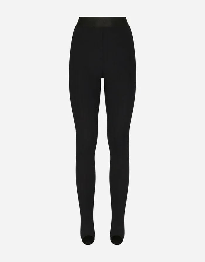 Dolce and Gabbana Trousers And Shorts Women Technical Jersey Leggings With Branded Elastic Black Dolce and Gabbana Trousers And Shorts Women Technical Jersey Leggings With Branded Elastic Black