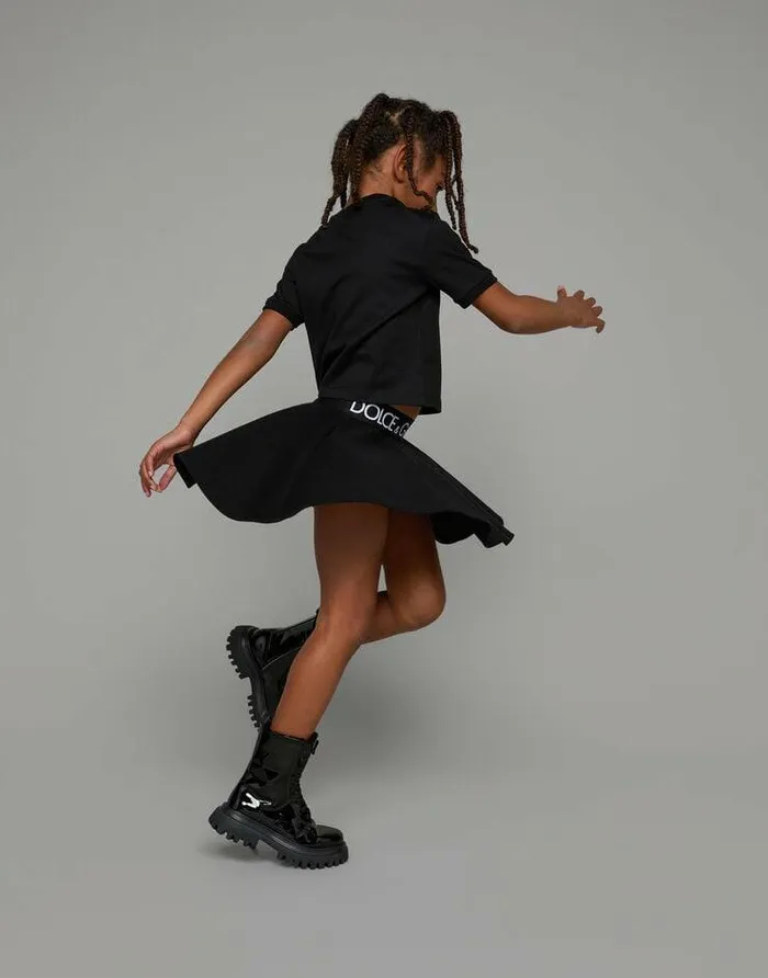 Dolce and Gabbana Trousers And Skirts Children Circle Miniskirt With Branded Elastic Black