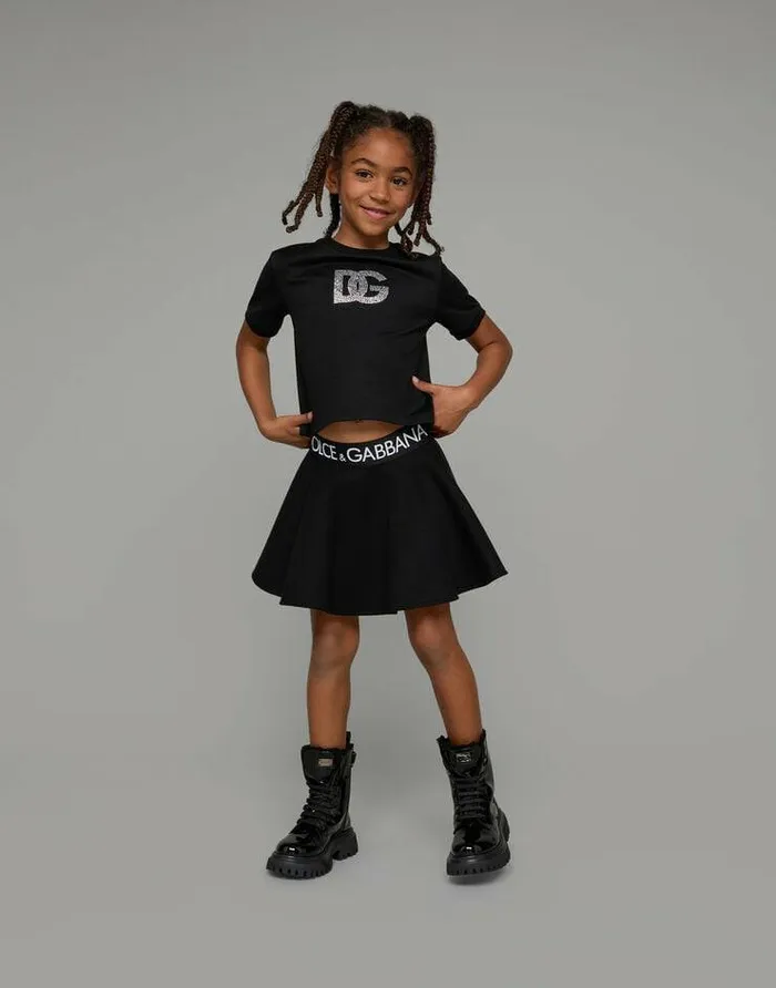 Dolce and Gabbana Trousers And Skirts Children Circle Miniskirt With Branded Elastic Black