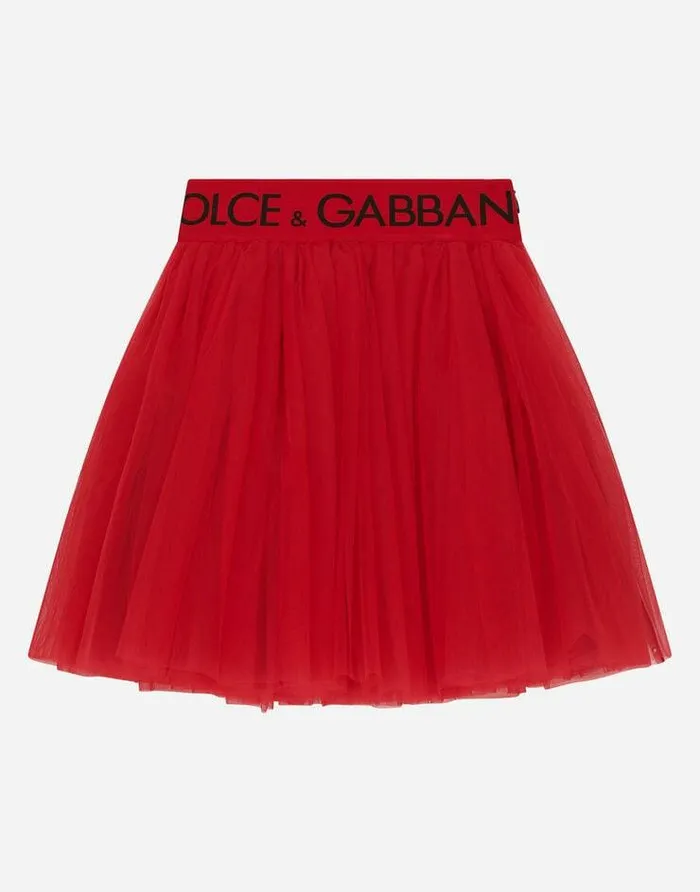 Dolce and Gabbana Trousers And Skirts Children Multilayered Tulle Midi Skirt With Branded Elastic Red Dolce and Gabbana Trousers And Skirts Children Multilayered Tulle Midi Skirt With Branded Elastic Red