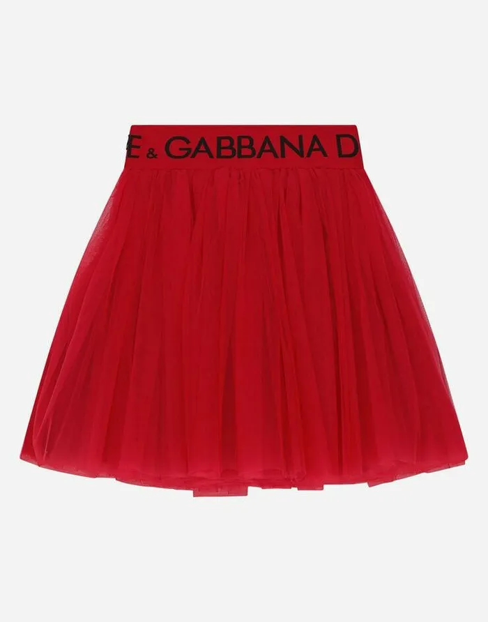Dolce and Gabbana Trousers And Skirts Children Multilayered Tulle Midi Skirt With Branded Elastic Red Dolce and Gabbana Trousers And Skirts Children Multilayered Tulle Midi Skirt With Branded Elastic Red