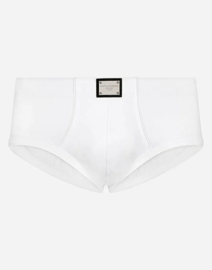 Dolce and Gabbana Underwear And Loungewear Men Twowaystretch Jersey Brando Briefs With Logo Tag White Dolce and Gabbana Underwear And Loungewear Men Twowaystretch Jersey Brando Briefs With Logo Tag White