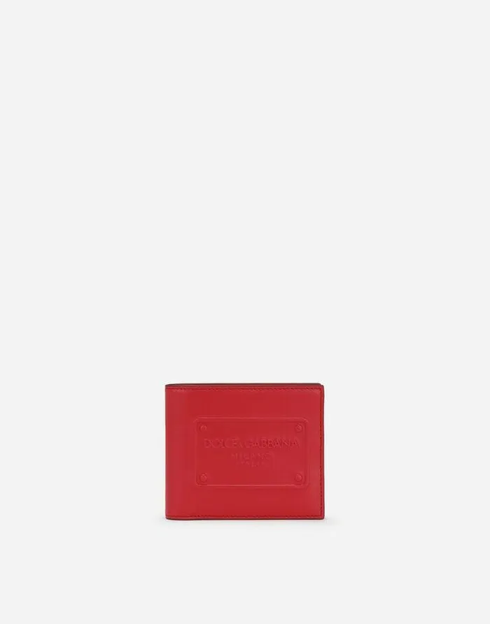 Dolce and Gabbana Wallets And Small Leather Goods Men Calfskin Bifold Wallet With Raised Logo Red