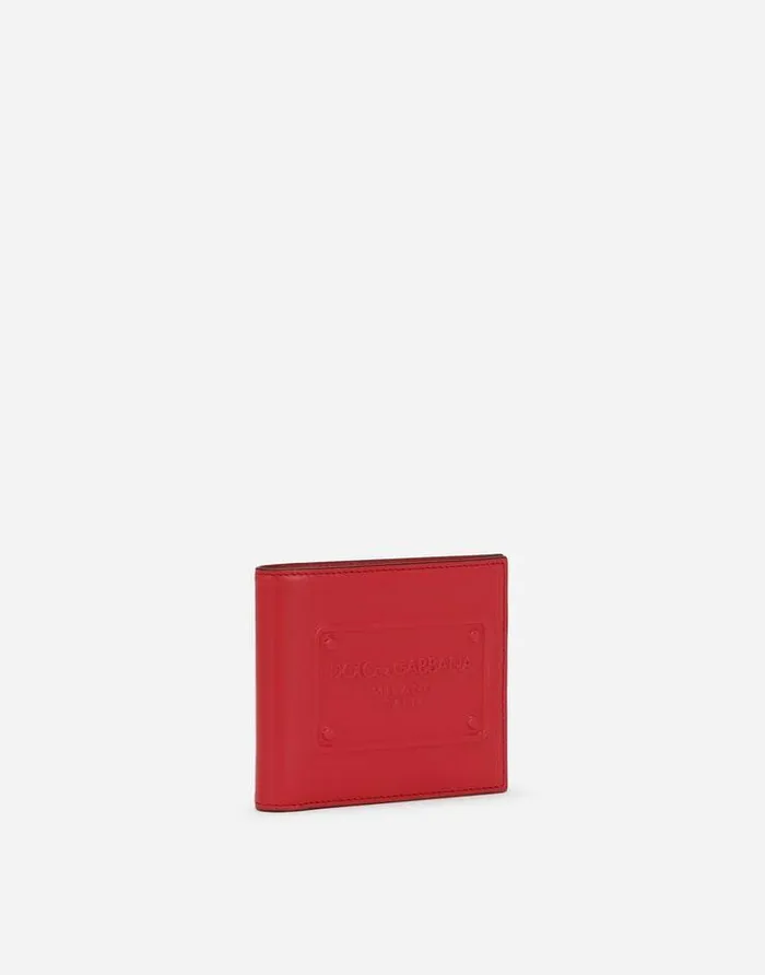 Dolce and Gabbana Wallets And Small Leather Goods Men Calfskin Bifold Wallet With Raised Logo Red Dolce and Gabbana Wallets And Small Leather Goods Men Calfskin Bifold Wallet With Raised Logo Red