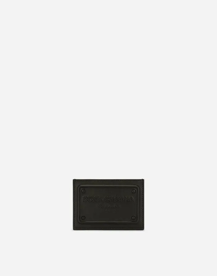 Dolce and Gabbana Wallets And Small Leather Goods Men Calfskin Card Holder With Raised Logo Black