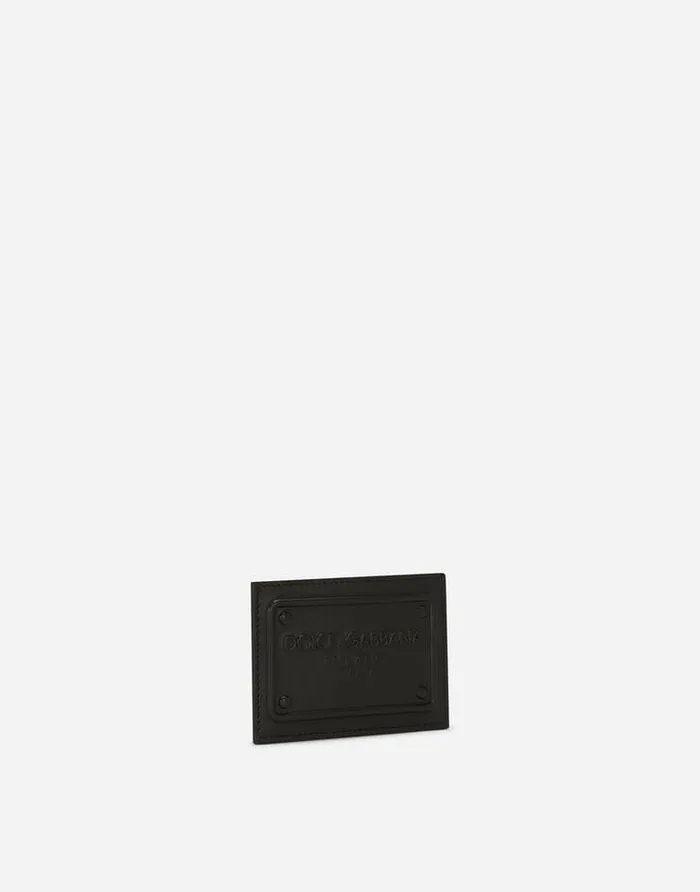 Dolce and Gabbana Wallets And Small Leather Goods Men Calfskin Card Holder With Raised Logo Black