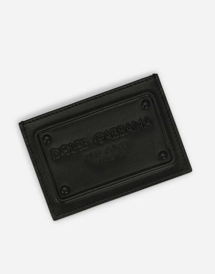 Dolce and Gabbana Wallets And Small Leather Goods Men Calfskin Card Holder With Raised Logo Black