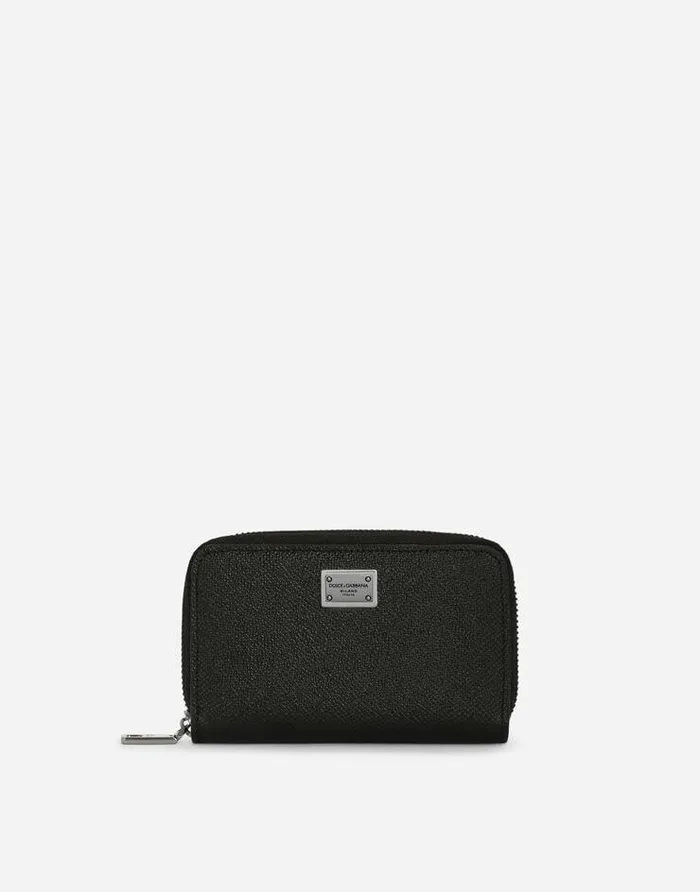 Dolce and Gabbana Wallets And Small Leather Goods Men Small Calfskin Ziparound Wallet With Logo Tag Black