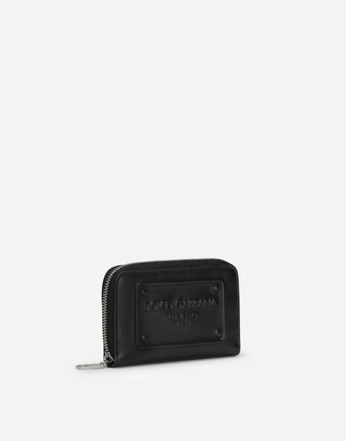 Dolce and Gabbana Wallets And Small Leather Goods Men Small Ziparound Wallet In Calfskin With Raised Logo Black Dolce and Gabbana Wallets And Small Leather Goods Men Small Ziparound Wallet In Calfskin With Raised Logo Black