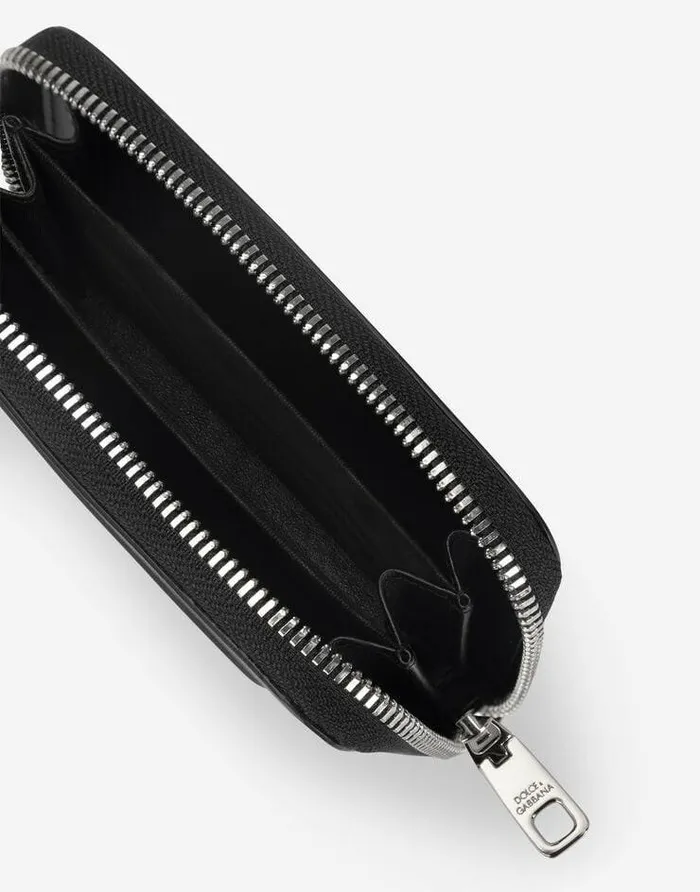 Dolce and Gabbana Wallets And Small Leather Goods Men Small Ziparound Wallet In Calfskin With Raised Logo Black Dolce and Gabbana Wallets And Small Leather Goods Men Small Ziparound Wallet In Calfskin With Raised Logo Black