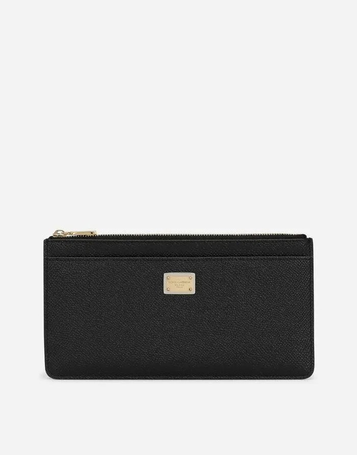 Dolce and Gabbana Wallets And Small Leather Goods Women Large Dauphine Calfskin Card Holder With Plate Black