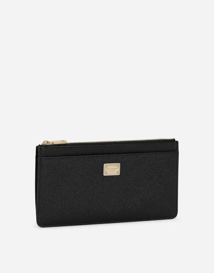 Dolce and Gabbana Wallets And Small Leather Goods Women Large Dauphine Calfskin Card Holder With Plate Black Dolce and Gabbana Wallets And Small Leather Goods Women Large Dauphine Calfskin Card Holder With Plate Black