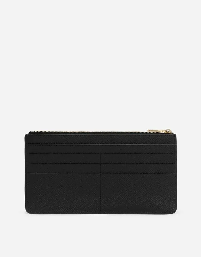 Dolce and Gabbana Wallets And Small Leather Goods Women Large Dauphine Calfskin Card Holder With Plate Black Dolce and Gabbana Wallets And Small Leather Goods Women Large Dauphine Calfskin Card Holder With Plate Black
