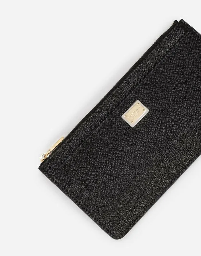 Dolce and Gabbana Wallets And Small Leather Goods Women Large Dauphine Calfskin Card Holder With Plate Black Dolce and Gabbana Wallets And Small Leather Goods Women Large Dauphine Calfskin Card Holder With Plate Black