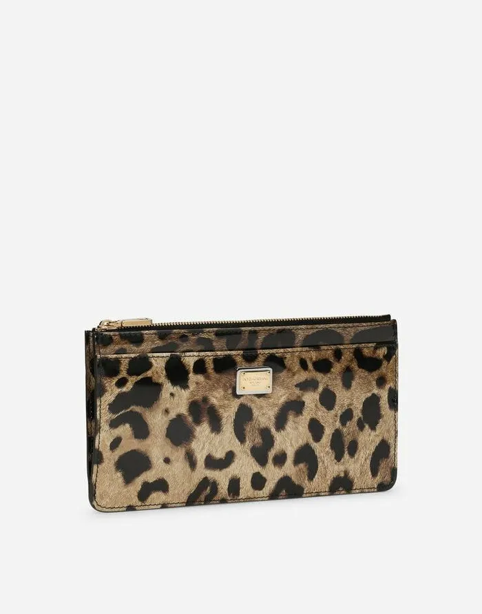 Dolce and Gabbana Wallets And Small Leather Goods Women Large Polished Calfskin Card Holder With Zipper And Leopard Print Animal Print Dolce and Gabbana Wallets And Small Leather Goods Women Large Polished Calfskin Card Holder With Zipper And Leopard Print Animal Print