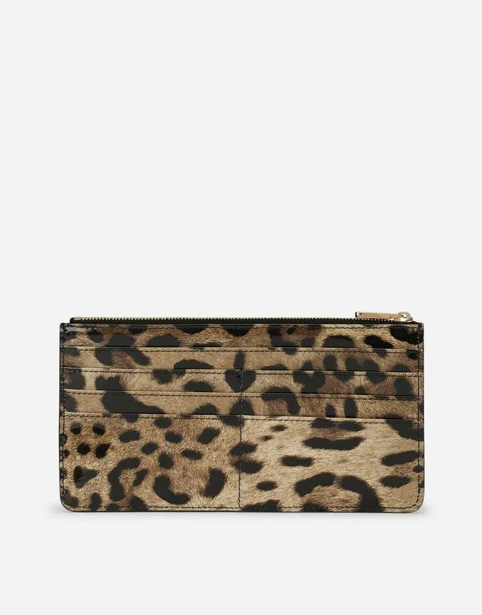 Dolce and Gabbana Wallets And Small Leather Goods Women Large Polished Calfskin Card Holder With Zipper And Leopard Print Animal Print Dolce and Gabbana Wallets And Small Leather Goods Women Large Polished Calfskin Card Holder With Zipper And Leopard Print Animal Print