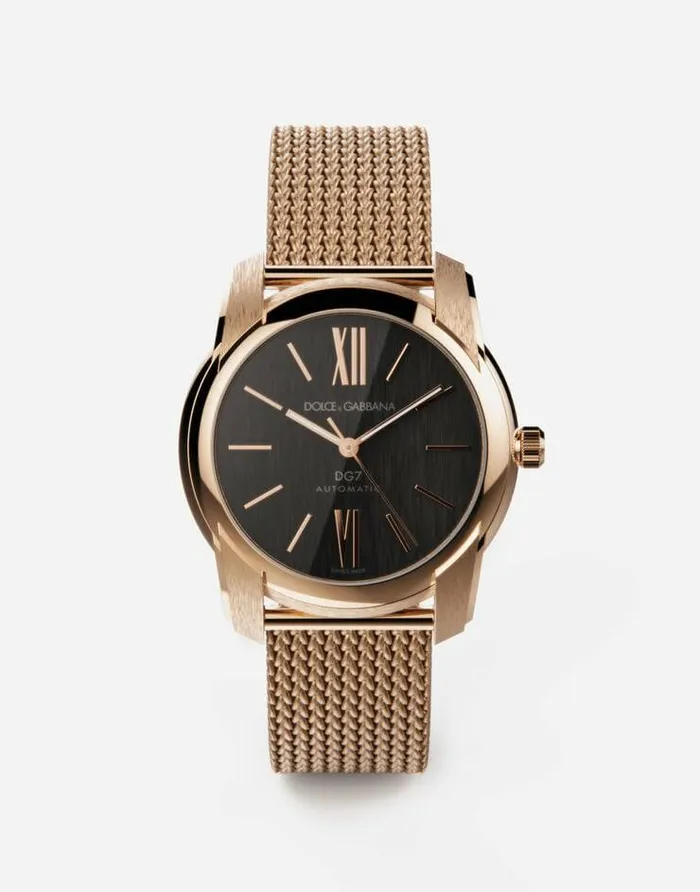 Dolce and Gabbana Watches Men DG7 Watch In Red Gold With Milano Mesh Bracalet Gold Dolce and Gabbana Watches Men DG7 Watch In Red Gold With Milano Mesh Bracalet Gold