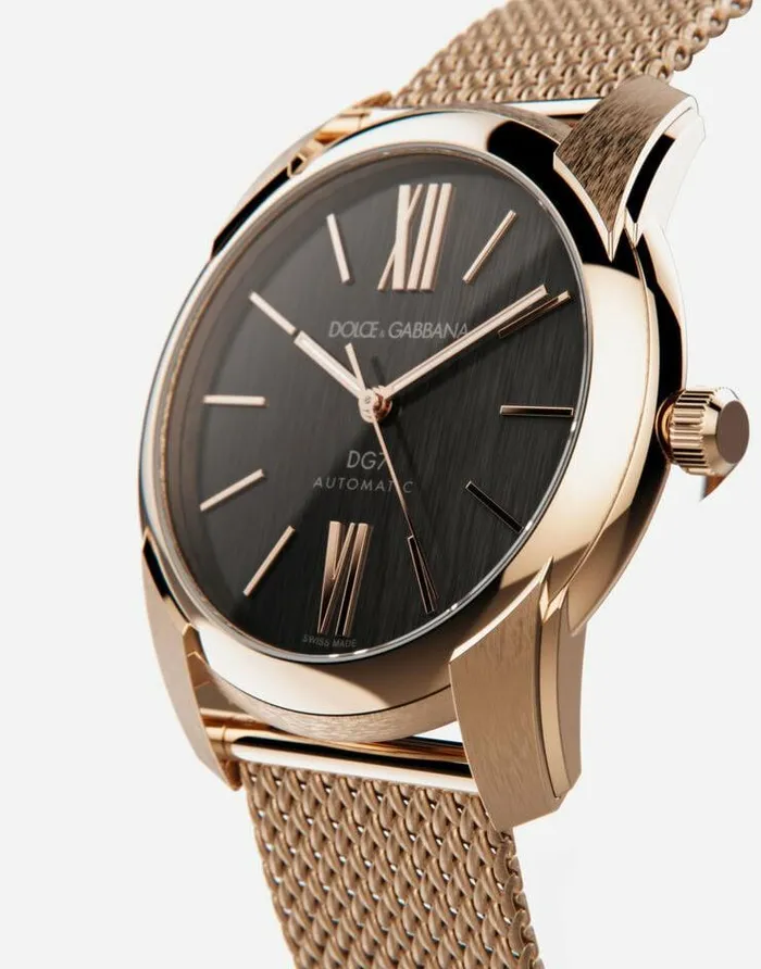 Dolce and Gabbana Watches Men DG7 Watch In Red Gold With Milano Mesh Bracalet Gold Dolce and Gabbana Watches Men DG7 Watch In Red Gold With Milano Mesh Bracalet Gold