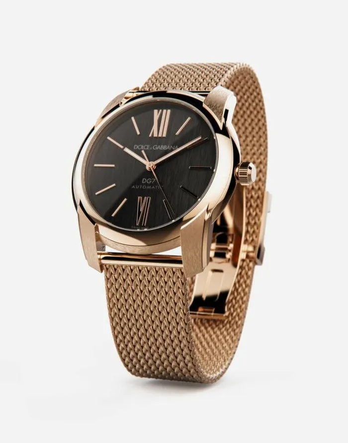 Dolce and Gabbana Watches Men DG7 Watch In Red Gold With Milano Mesh Bracalet Gold Dolce and Gabbana Watches Men DG7 Watch In Red Gold With Milano Mesh Bracalet Gold