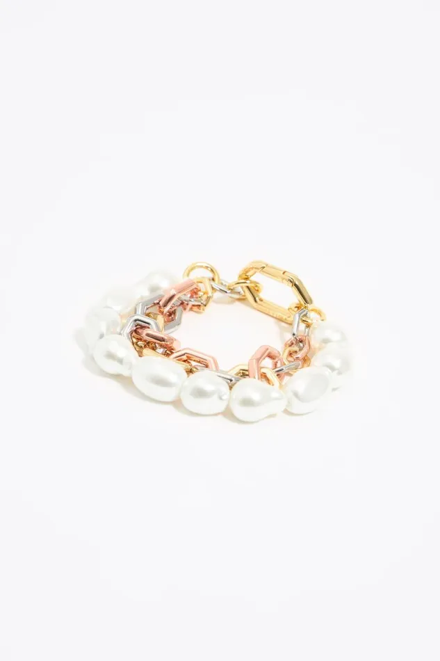 Double Chain And Pearls Bracelet Multigold Women Bimba Y Lola Jewelry