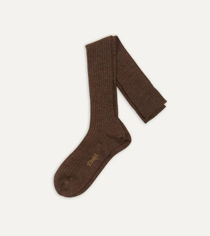 Drake039s Brown Wool OvertheCalf Socks 8211 Accessories