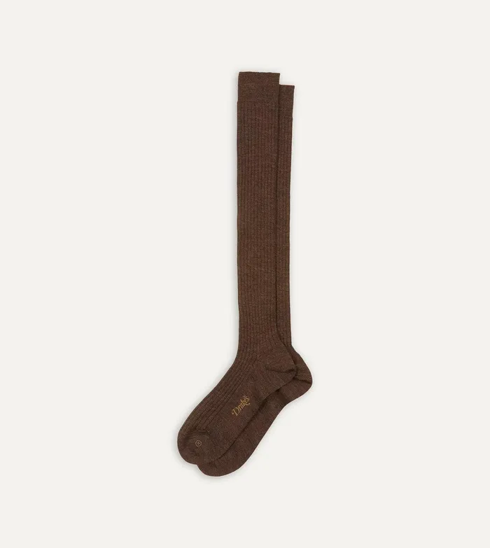 Drake039s Brown Wool OvertheCalf Socks 8211 Accessories