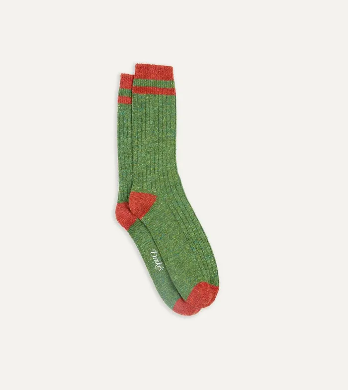 Drake039s Green Striped Donegal Wool Socks 8211 Accessories