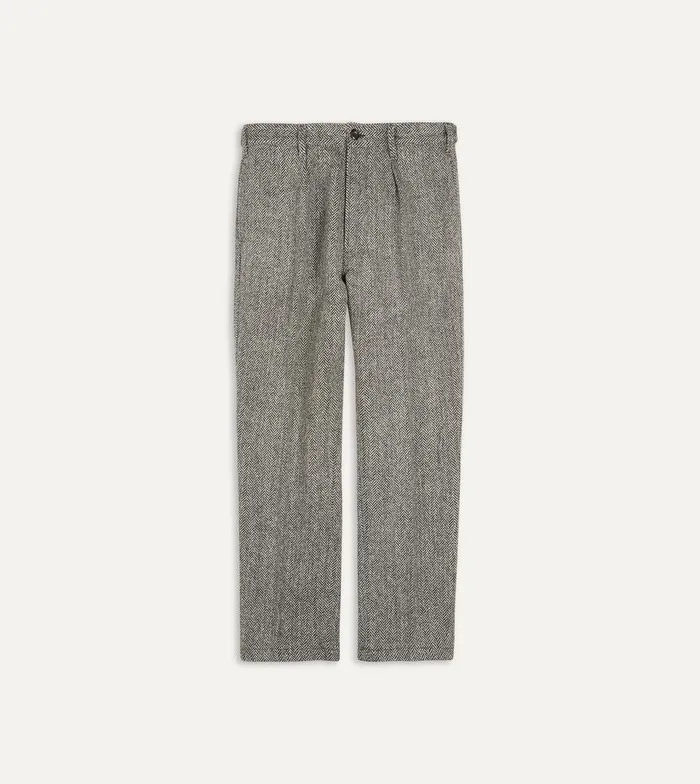 Drake039s Grey Harris Tweed One Pleat Games Trousers 8211 Clothing