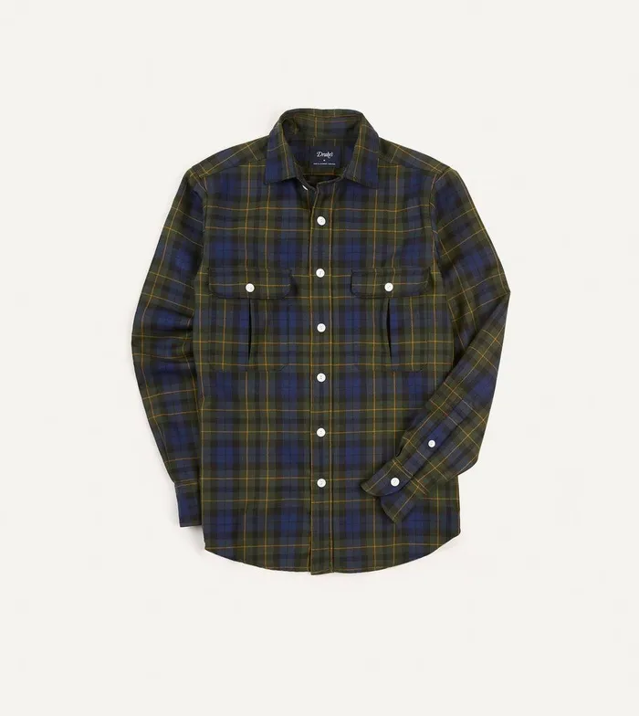 Drake039s Johnston Tartan Check Wool TwoPocket Work Shirt 8211 Shirts