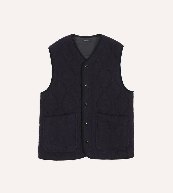 Drake039s Navy Quilted Casentino Snap Vest 8211 Clothing