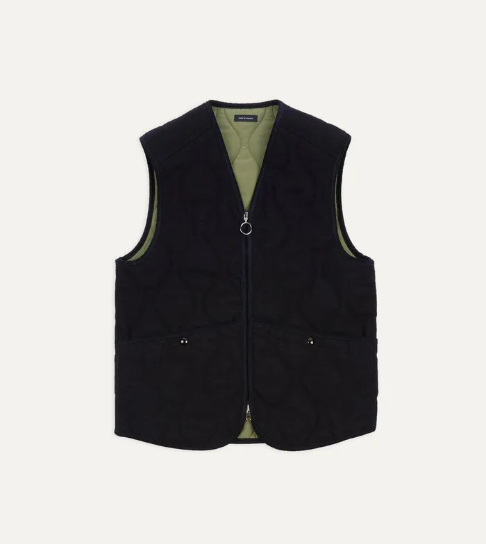 Drake039s Navy Quilted Melton Wool Zip Vest 8211 Clothing