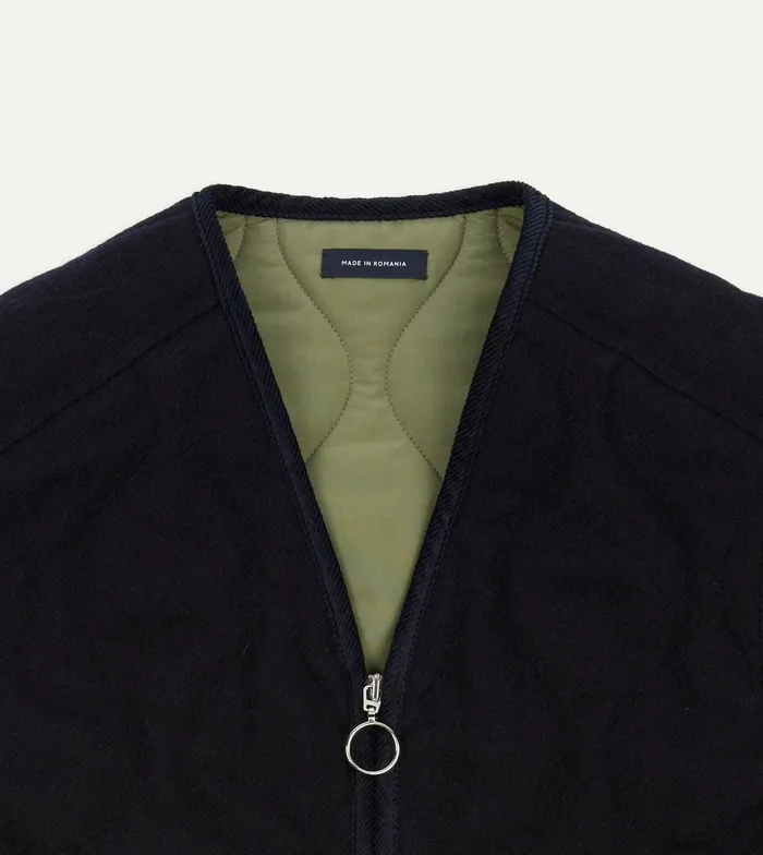 Drake039s Navy Quilted Melton Wool Zip Vest 8211 Clothing