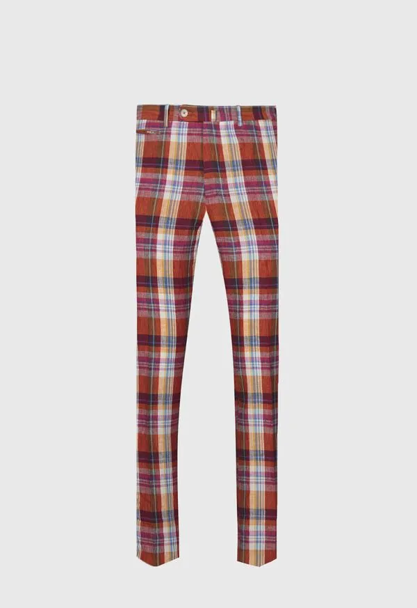Dress Pants Paulstuart Mens Linen Plaid Plain Front Dress Trouser Crimson