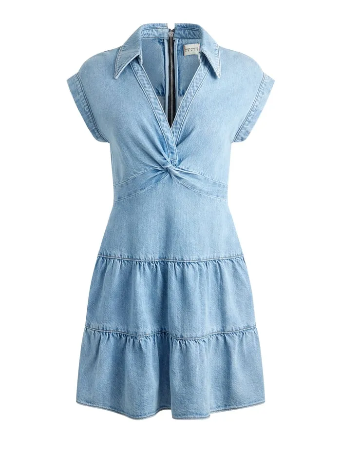 Dresses Women Alice Olivia Mila Denim Twist Front Mini Dress Leona Light Blue