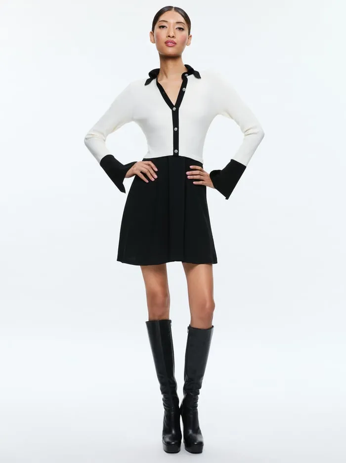 Dresses Women Alice Olivia Trevor Mixed Media Dress Ecrublack
