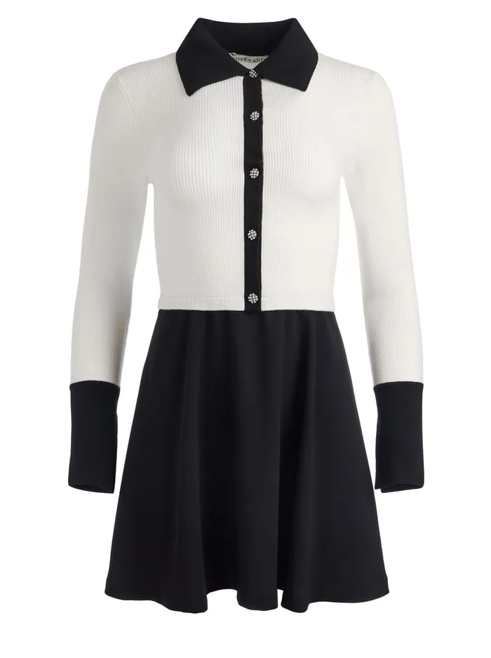 Dresses Women Alice Olivia Trevor Mixed Media Dress Ecrublack